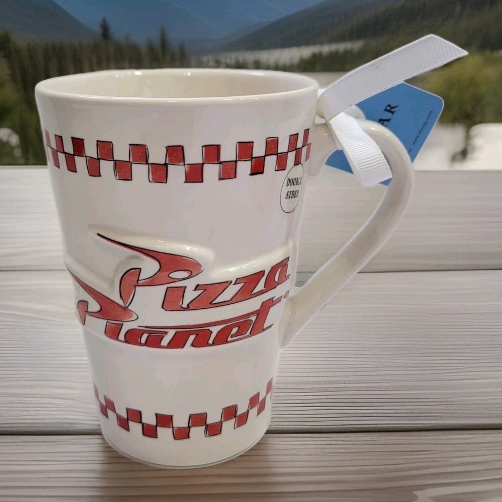 Rae Dunn Pixar Toy Story Pizza Planet "Freshest in the Galaxy" Double-Sided Mug‎
